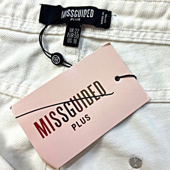 Missguided Plus High Rise Denim Shorts Frayed Hem Long Line Jean Bermuda Plus Sz - Picture 7 of 11